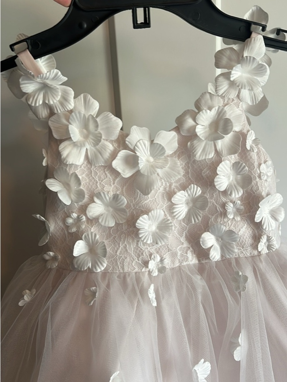 Azazie Girls Blush Pink Floral Appliqué Tulle Dress